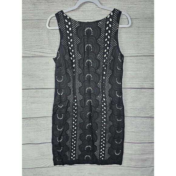 Chetta B Floral Embroidered Overlay Sheath Dress Black and White Size 10 - Picture 1 of 5